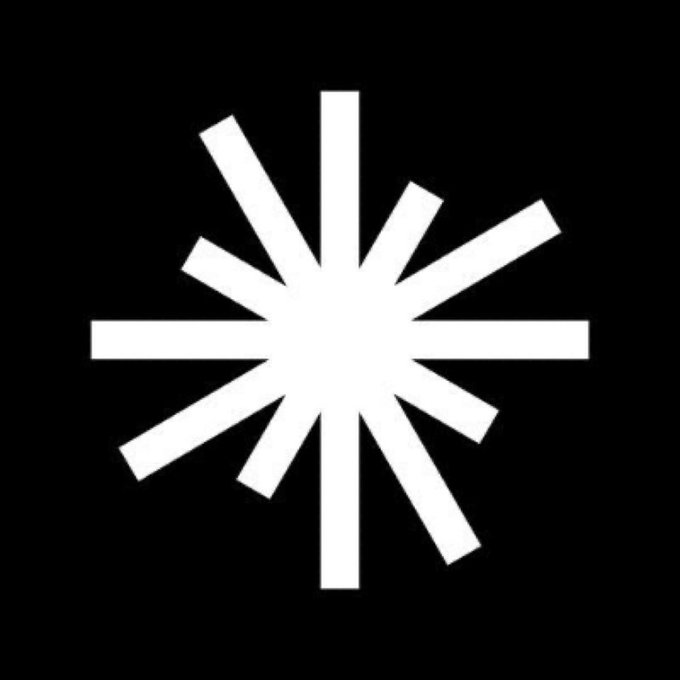 A white asterisk or starburst symbol made of radiating lines on a solid black background.