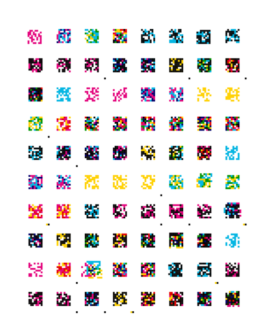 A grid of 80 small pixel-art character sprites from CryptoPunks, displayed in 10 rows of 8, corresponding to the four sets of 80 mints referenced in the post (#21098–21177, #25998–26077, #27664–27743, #32714–32793).