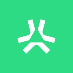 A green square logo featuring a white geometric triangular design with three curved arrow-like elements arranged in a circular pattern, representing the Abstract blockchain (an Ethereum L2 being developed by Igloo Inc, the team behind Pudgy Penguins). The minimalist icon symbolizes the consumer-focused network that raised $11M from Founders Fund and launched its testnet in 2024.