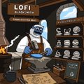 An illustration of a polar bear blacksmith character in a shop, with the text 'LOFI' and 'BLACKSMITH' visible on a sign above.