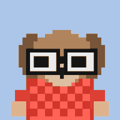 A pixel art character with large black-rimmed glasses, brown hair, and a red checkered shirt appears on a light blue background, visually representing the "tiny sprites" mentioned in the post about Arcins NFT collection launching on ARC mainnet.