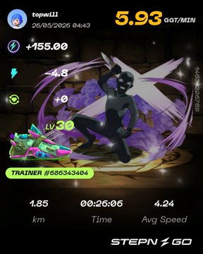!!!STEPN GO!!! is displayed on a black background, accompanied by a purple and green character with a sword and shield.