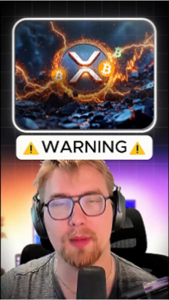 The image features a man wearing glasses, sitting behind a microphone with headphones on his ears. The background of the image shows a computer screen displaying an advertisement for Bitcoin mining services. The text "XRP" is prominently displayed at the bottom right corner of the image.