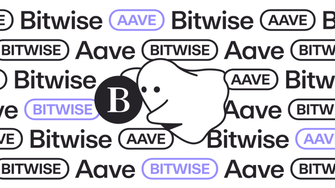 The image features a white background with black text and illustrations related to a cryptocurrency named "Aave". The text highlights that this is a tokenized fund called "USCC", which stands for "Bitwise Crypto Carry Fund". It is also mentioned that USCC has already been deposited on Aave. The fund focuses on generating yield through a market-neutral crypto strategy, with an investment amount of approximately $120 million.