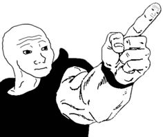 The image features a black and white drawing of a man with his arm outstretched, pointing towards something or someone. The man appears to be in a state of sadness or disappointment as he looks down at his hand. There are no texts present in the image, so we can only focus on the visual elements.