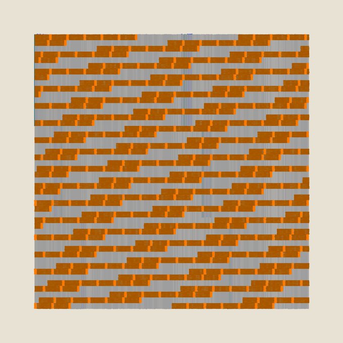 Pixel art pattern featuring repeating diagonal stripes of orange/brown bricks on a light blue background, creating a repetitive brick wall texture.