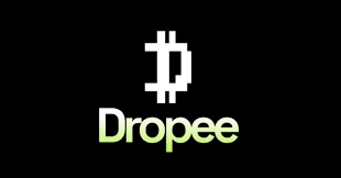The image features a logo for an app called Dropee. The logo consists of a white letter "D" with green lines underneath it, creating a striking contrast against a black background. Below the logo, there's text that reads "DROPEE". This suggests that Dropee is an app designed to help users create and manage Telegram mini-apps more efficiently.