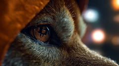 A close-up of a dog's eye, symbolizing the loyal "Dog Army" community referenced in the post about $DOG's listing on Kraken and their steadfast commitment through Bitcoin Runes.