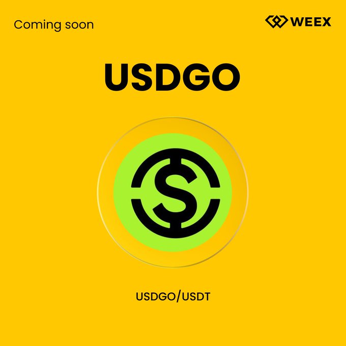 The image features a yellow background with a black dollar sign symbol, which represents the currency symbol for the United States Dollar (USD). The text "New Listing Alert" indicates that there's a new listing or event related to the USDC token on WEEX. The post also mentions that the listing is scheduled for release in two weeks and provides details about the listing process.