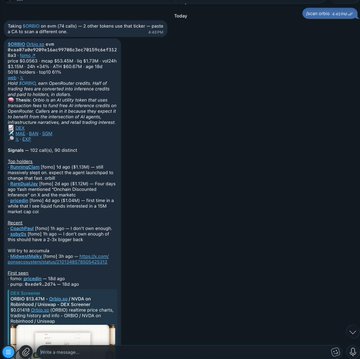Telegram chat screenshot discussing token trading, showing messages about buying tokens on Telegram DEX with prices like 0.0002 SOL, 5324$, and references to trading bots and tokens like $SOON, $KEKE, and $moodeng.