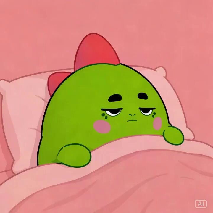 The image features a green frog or monster sitting on top of a pink pillow with its eyes closed. The text accompanying the image reads "GN Good Night Time to shut down your terminal & protect your sleep streak. In Web3, consistent rest is your best asset for staying focused tomorrow morning. Claim your rewards in the morning Rest well, legends @sleepagotchi". This message seems to be related to the importance of getting enough sleep and taking breaks during work hours.