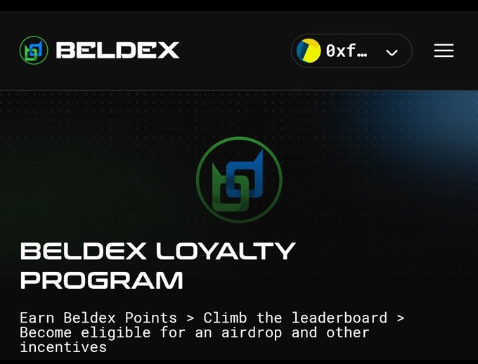 A screenshot of the Beldex website displaying a 'BELDEX LOYALTY PROGRAM' with text reading 'Earn Beldex Points > Climb the leaderboard > Become eligible for an airdrop and other incentives'.