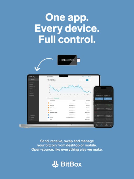 An advertisement for BitBox displays the text 'One app. Every device. Full control.' and 'Send, receive, swap and manage your bitcoin from desktop or mobile.'