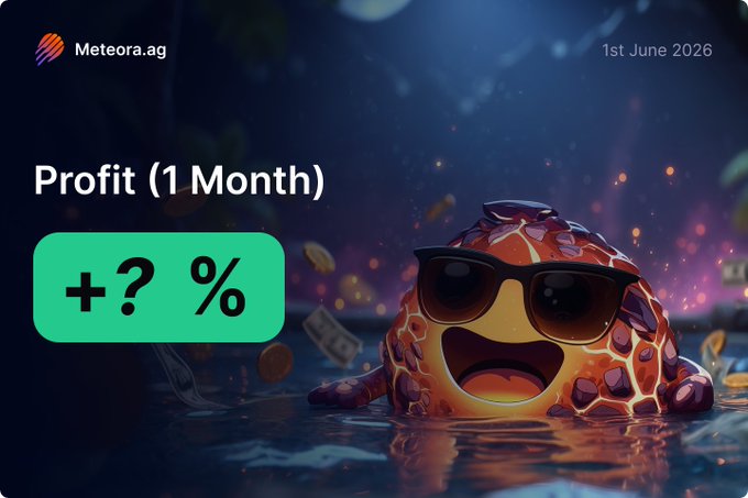 The image features a cartoon character wearing sunglasses and goggles with a smiley face, sitting in water surrounded by coins. The text above the image reads "Profit (1 Month) + ?%", which suggests that there might be an additional question or prompt related to the content of the image.