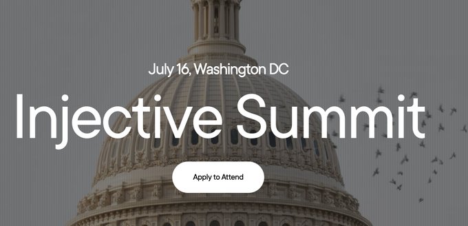 The image features a large building with a dome at the top, which appears to be the U.S. Capitol building. The text "July 16th Washington DC" is written above this image. Below the image, there's a white banner that reads "Injective Summit". The caption below the image states "Focus on what is in the image and how it relates to the post."