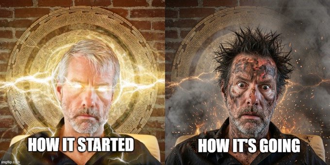A "How it started / How it's going" meme featuring two images of a man with a beard: on the left he appears calm with glowing eyes and a magical portal behind him, and on the right he appears disheveled and battered with wild hair, soot on his face, and a shocked expression.