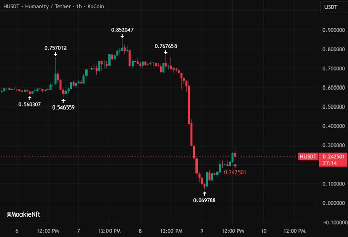 In this image, we see a graph with the value of Bitcoin decreasing rapidly. The downward trend has been going on for twelve hours, reaching a falloff of 90%. A person's wallet keys were stolen during this time, resulting in over $30 million being drained from their account and then sold by the hacker. The post highlights the decline in Bitcoin's value over this period.