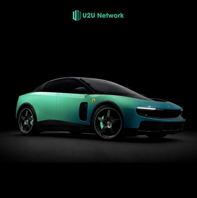 A sleek green sports car shown against a black background with the text 'U2U Network' at the top.