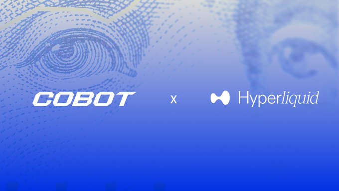 urn of blue liquid with a white "Cobot" logo and the word "Cobot" on it, accompanied by a blurred face.