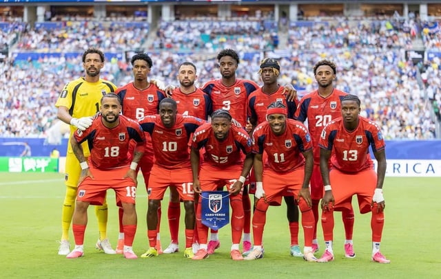 The image shows the French Guiana national soccer team posing for a team photo before a match, wearing red jerseys with visible numbers 10, 11, 13, 18, and 20, with the "CONCACAF Gold Cup" pennant held at the front.

The caption doesn't directly relate to the post about "Spectacular. Simply Spectacular Similar to r/safePal," which appears to reference an unrelated subreddit; the image simply depicts a team lineup moment.