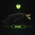 The image features a person floating in a black void with a green skull symbol above them, accompanied by the word "RISE" in a green button-style font. This visual metaphor of elevation aligns with the post's message of a promising upward trajectory for $ANSEM, suggesting the token is just starting its ascent.
