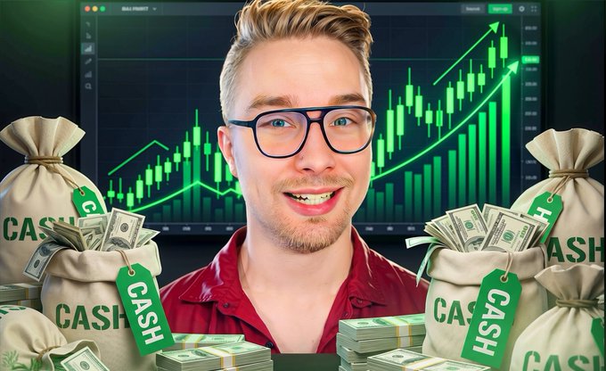 The image features a man wearing glasses, smiling as he stands behind a table filled with numerous green tags attached to stacks of $XRP ( cryptocurrencies ) notes. He appears to be in an office setting, with a monitor displaying financial charts nearby. The caption reads "focus on what is in the image and how it relates to the post" and the image description states that the man is sending out information about the current price of $XRP.