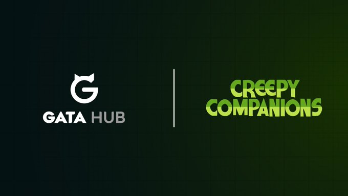 A logo graphic featuring 'GATA HUB' on the left and 'CREEPY COMPANIONS' in green text on the right, separated by a vertical line.