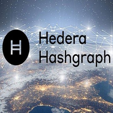 A graphic showing the 'Hedera Hashgraph' logo and name overlaid on an image of Earth viewed from space with a glowing network mesh above it.