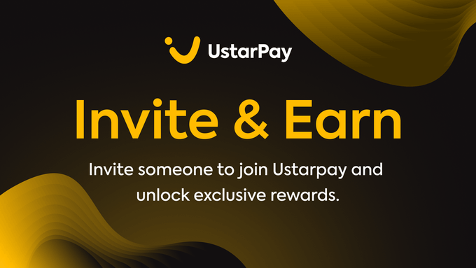 The image is a promotional banner for UstarPay's "Invite & Earn" referral program, featuring the company's logo and the message: "Invite someone to join Ustarpay and unlock exclusive rewards." It visually reinforces the post's call to action, encouraging users to refer friends for a chance to earn up to 30 USDT in rewards.