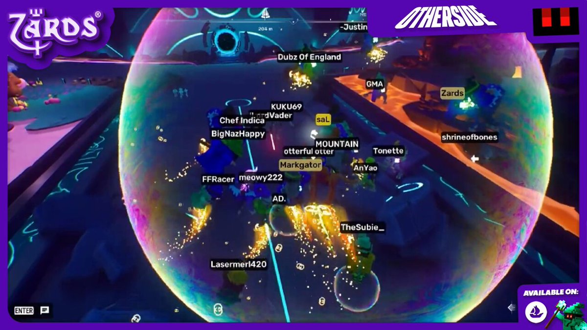 The image shows a poster for an event called "OtherZard Games" that takes place at 12 PM EST. The poster features a map of the game's world, with various locations labeled such as "Kosmos", "Sudoku", "Mountain", and "Hollywood". There are also several players listed on the poster, including "Pfizer", "Zane", "Zane", "Zane", and "Zane". The post includes a link to an event calendar for more details about the game.