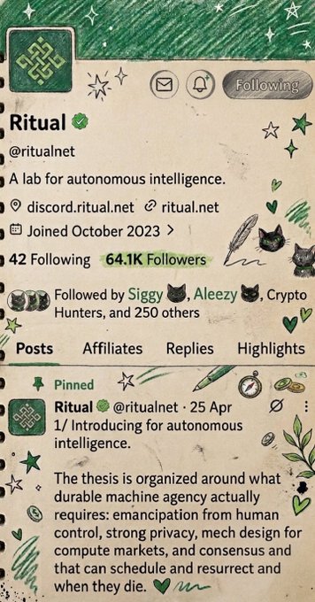 iced-over paper with a green and white design, accompanied by a list of followers and likes for the hashtag #ritual on October 23, 2013.