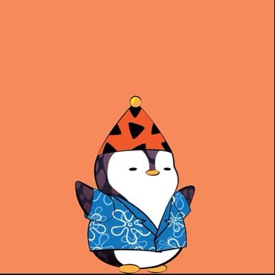 A cute cartoon penguin wearing a patterned red party hat and blue Hawaiian shirt celebrates Friday with a cheerful vibe, perfectly matching the upbeat "GM" message about embracing new opportunities and ending the week on a high note.