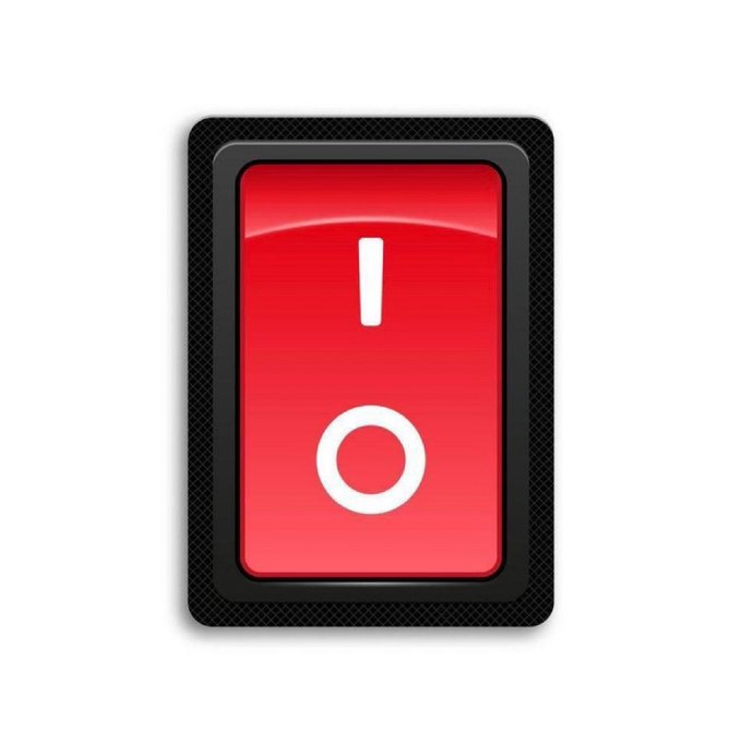 A red power switch flipped to the "on" position (I), symbolizing activation and readiness for the anticipated unexpected event tonight.