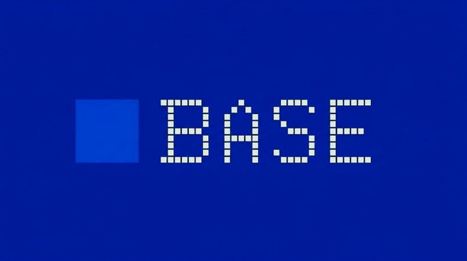 The image features a blue square with white text that reads "Base" written out in a blocky font, which appears to be part of an advertisement or promotional material for Base. The text is positioned centrally within the frame, drawing attention to the message it conveys.