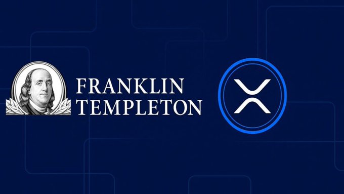 The image displays the Franklin Templeton logo alongside the XRP cryptocurrency symbol on a dark blue background, visually representing the recent news that Franklin Templeton clients purchased $5.66 million worth of XRP, highlighting growing institutional investment momentum.