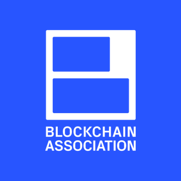 The image displays the Blockchain Association logo on a blue background, with text reading "BLOCKCHAIN ASSOCIATION." This logo relates to the post by representing one of the two organizations—the Blockchain Association—co-filing the lawsuit against Illinois' 0.2% crypto tax alongside the Crypto Council for Innovation.