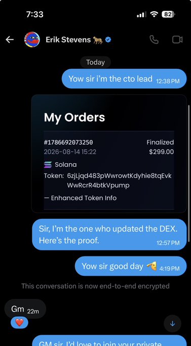 A text message conversation shows someone claiming to be the CTO lead sharing a screenshot of a $299.00 order with token "6zLljqd483pWwrowrtKdyhie8tqEvkWwRcrR4btkVypump" as proof of their involvement, with a message beginning "GM sir. I'd love to join your private" — illustrating the post's call for community members to join and believe in $EXPENSIVE.