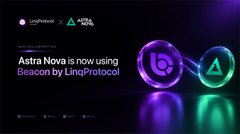 The image displays a promotional graphic for Astra Nova's integration with LingProtocol's Beacon platform, featuring their logo alongside text stating "Astra Nova is now using Beacon by LingProtocol." The accompanying post explains that this integration provides the community with a centralized hub for real-time service updates, incident tracking, and verified project information through a single verified feed.