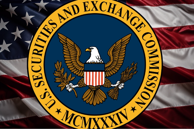 The official seal of the U.S. Securities and Exchange Commission is displayed against a backdrop of the American flag.
