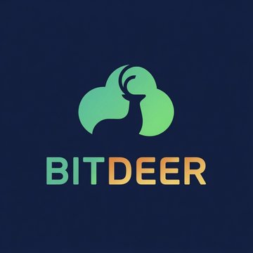 The Bitdeer logo (BTDR) is displayed on a dark navy background, featuring a stylized green deer head icon with the company name "BITDEER" beneath it. The image represents Bitdeer, the company whose shares jumped 23% in pre-market trading following a major $4.7 billion AI data center lease agreement in Norway.
