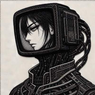 A black and white illustration of a figure wearing a vintage CRT monitor as a head, revealing a human face on the screen.