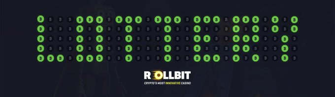 A graphic for Rollbit, 'CRYPTO'S MOST INNOVATIVE CASINO,' showing a plinko-style board with green dollar sign pegs against a dark background.
