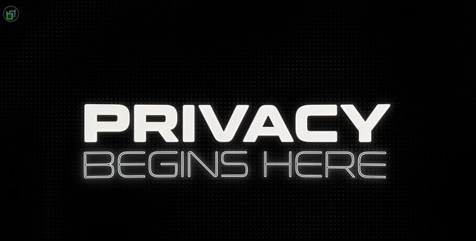 The image displays the text "PRIVACY BEGINS HERE" in bold white lettering against a dark, dotted background, with a small Beldex logo in the top-left corner. It visually reinforces the post's message about Beldex's privacy-focused ecosystem, including BChat, BelNet, and the Beldex Browser.