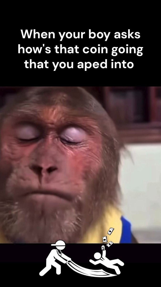 The image features a monkey with its eyes closed, sitting next to a person holding a $XRP coin. The caption reads "When your boy asks how's that coin going into that you aped into", which seems to be a humorous reference to the fact that the monkey is being paid for by the person holding the coin.