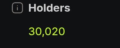 The image displays "Holders" with a count of 30,020 in green text on a dark background, directly illustrating the post's quip about 30,000 people investing in a cat-themed asset.