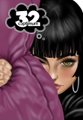 An anime-style close-up illustration of a character with dark hair wearing a purple hooded jacket, with the number '32' displayed in the top left corner.