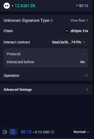 The image shows a cell phone screen with a view of its settings page, where an item titled "Unknown Signature Type" stands out. This might be related to the use of cryptocurrencies like Bitcoin or Ethereum, as indicated by another text box on the right side that reads "Advanced settings". The focus of this post is primarily on the screen with the "Unknown Signature Type" title.