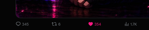 A dark image with minimal pink/red lighting showing what appears to be feet on a wet floor, with social media engagement metrics displaying 345 comments, 6 retweets, 354 likes, and 1.7K shares.
