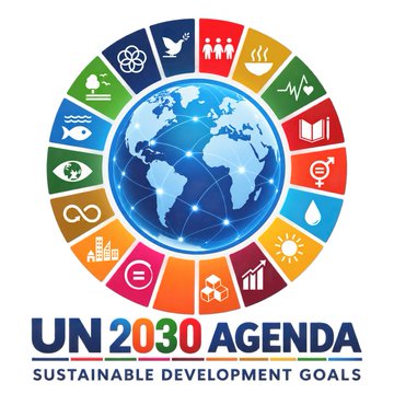The UN 2030 Agenda logo featuring a colorful wheel of 17 Sustainable Development Goals icons surrounding a central globe.