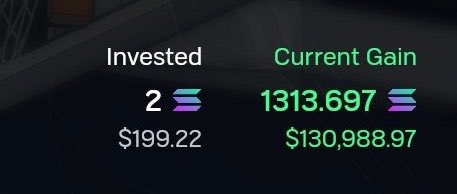 The image displays a Robinhood-style portfolio summary showing an invested amount of $199.22 in 2 holdings, generating a current gain of $130,988.97, which aligns with the poster's humorous comment about not trading in a week and thanking others for "playing" — implying they profited enormously from others' losses.